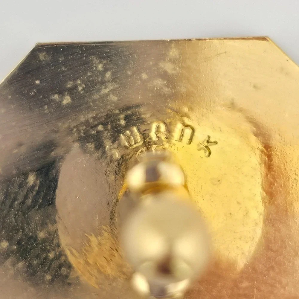 Vintage SWANK Tie Tack Clip Cufflink Set Diamond Cut Border Silver Gold Tone